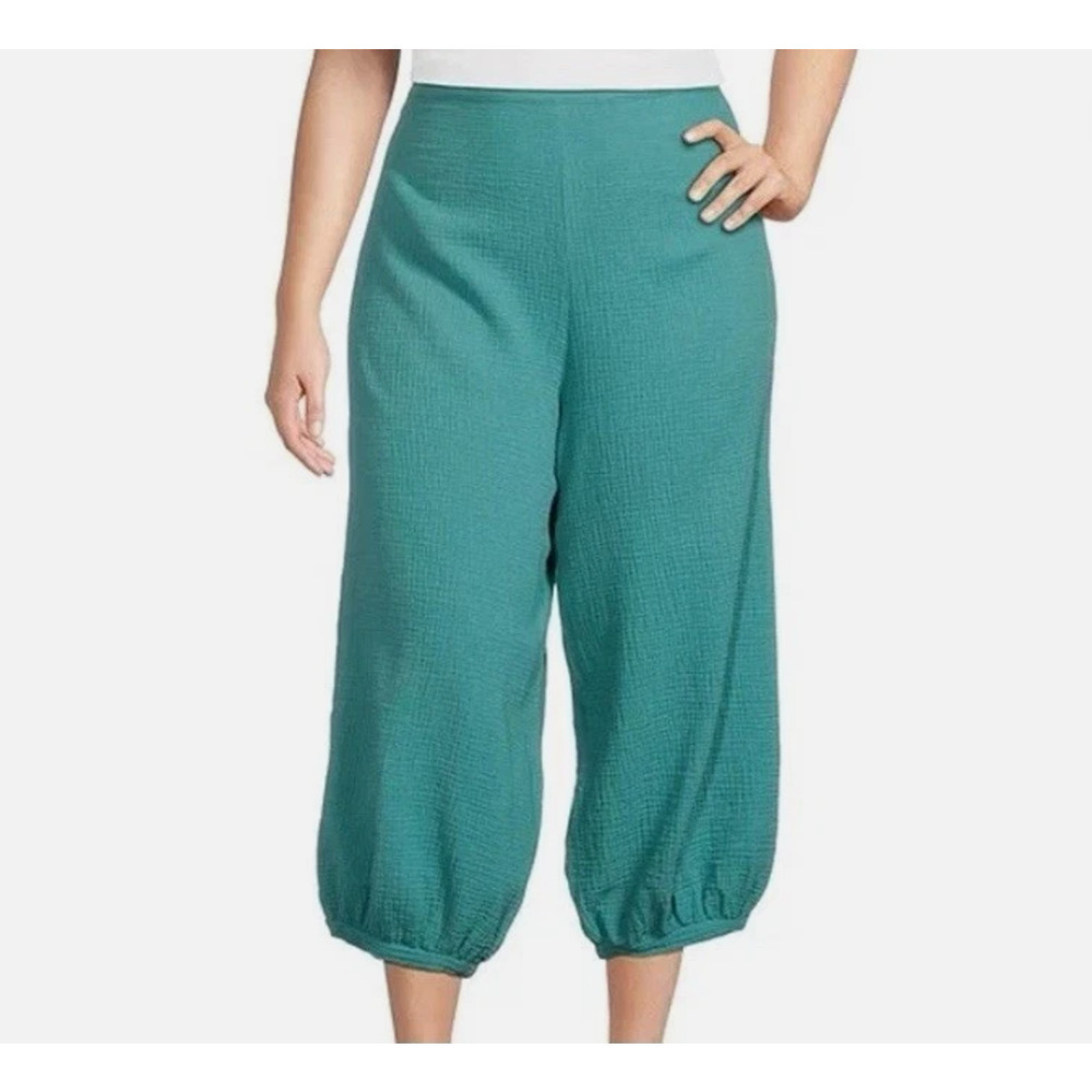 Bryn Walker Campa Balloon Wide Pants Womens 3XL Muslin Cotton Beachy Garda Green